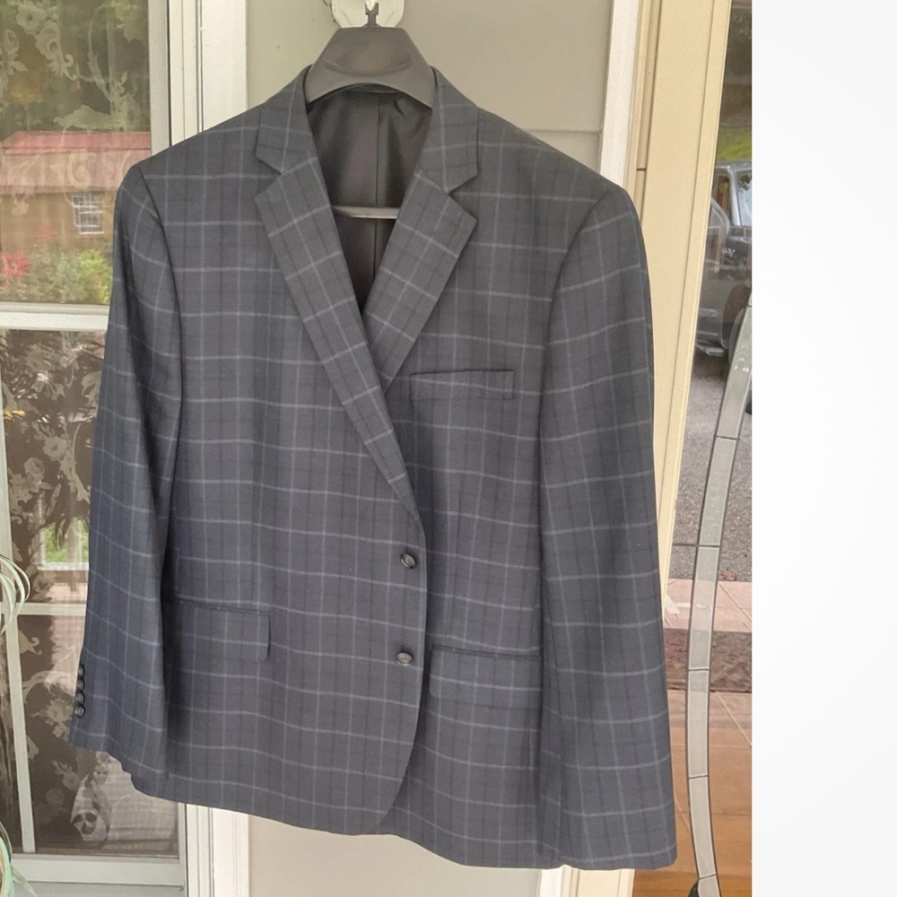 Stafford Checked Blue Men Suit Jacket Wool Blend Classic Fit Travel 50 Regular